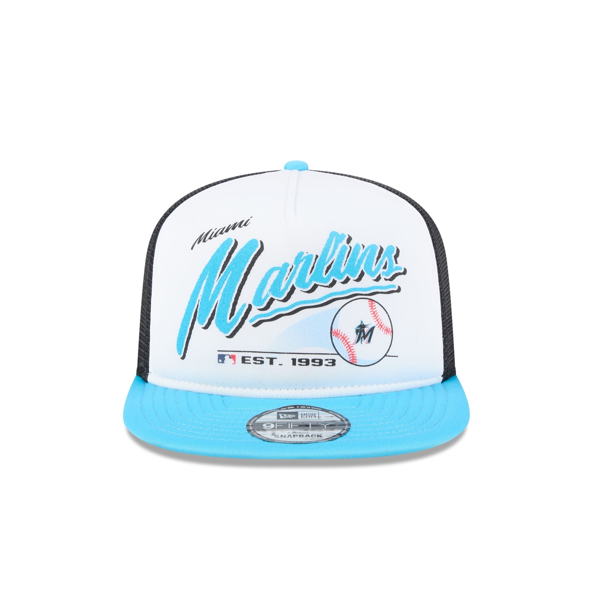 Miami Marlins Retro Script 9FIFTY A-Frame Trucker Hat