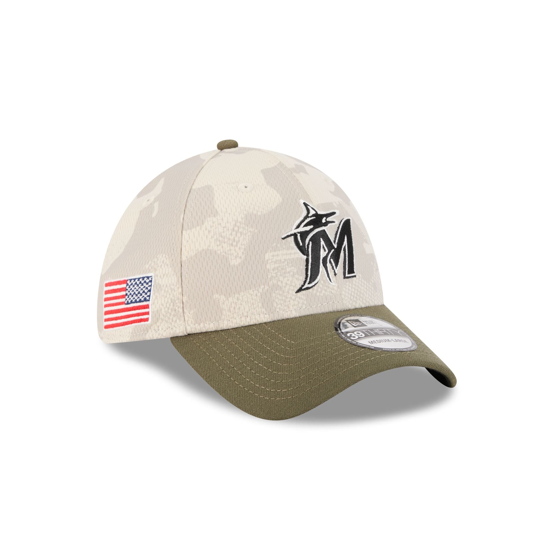 Miami Marlins Armed Forces Day 2025 39THIRTY Stretch Fit Hat