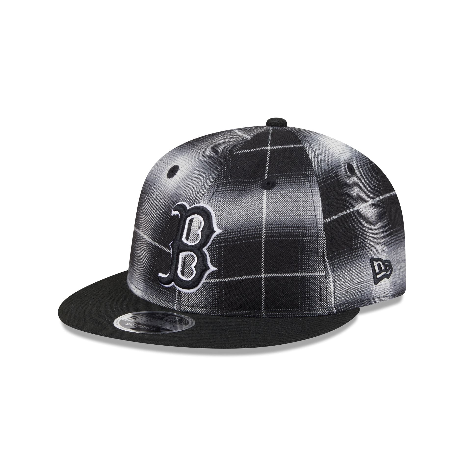 Boston Red Sox Black and White Plaid Retro Crown 9FIFTY Snapback Hat