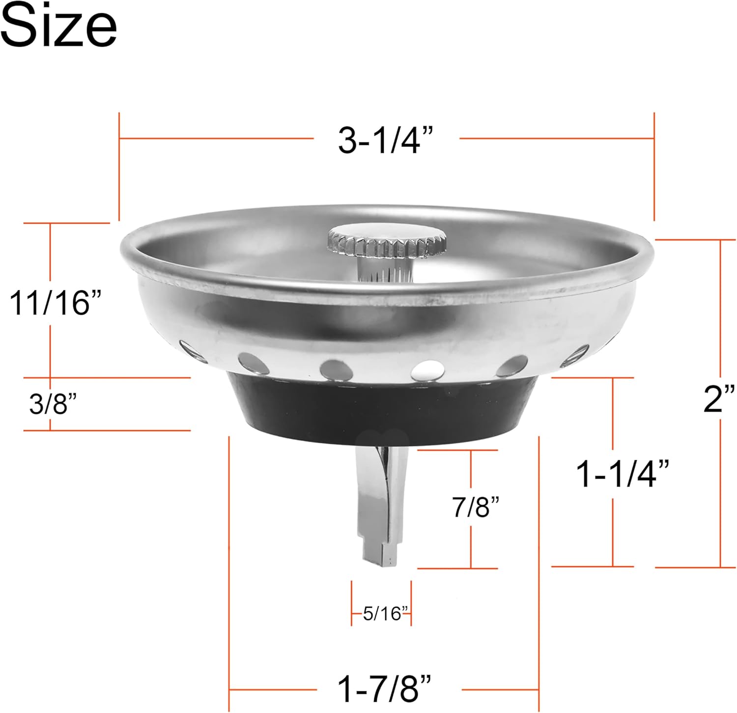 Kitchen Sink Strainer and Stopper Combo 2 Pack Stainless Steel Basket 3.5 Inch Drain Replacement with Rubber Stopper