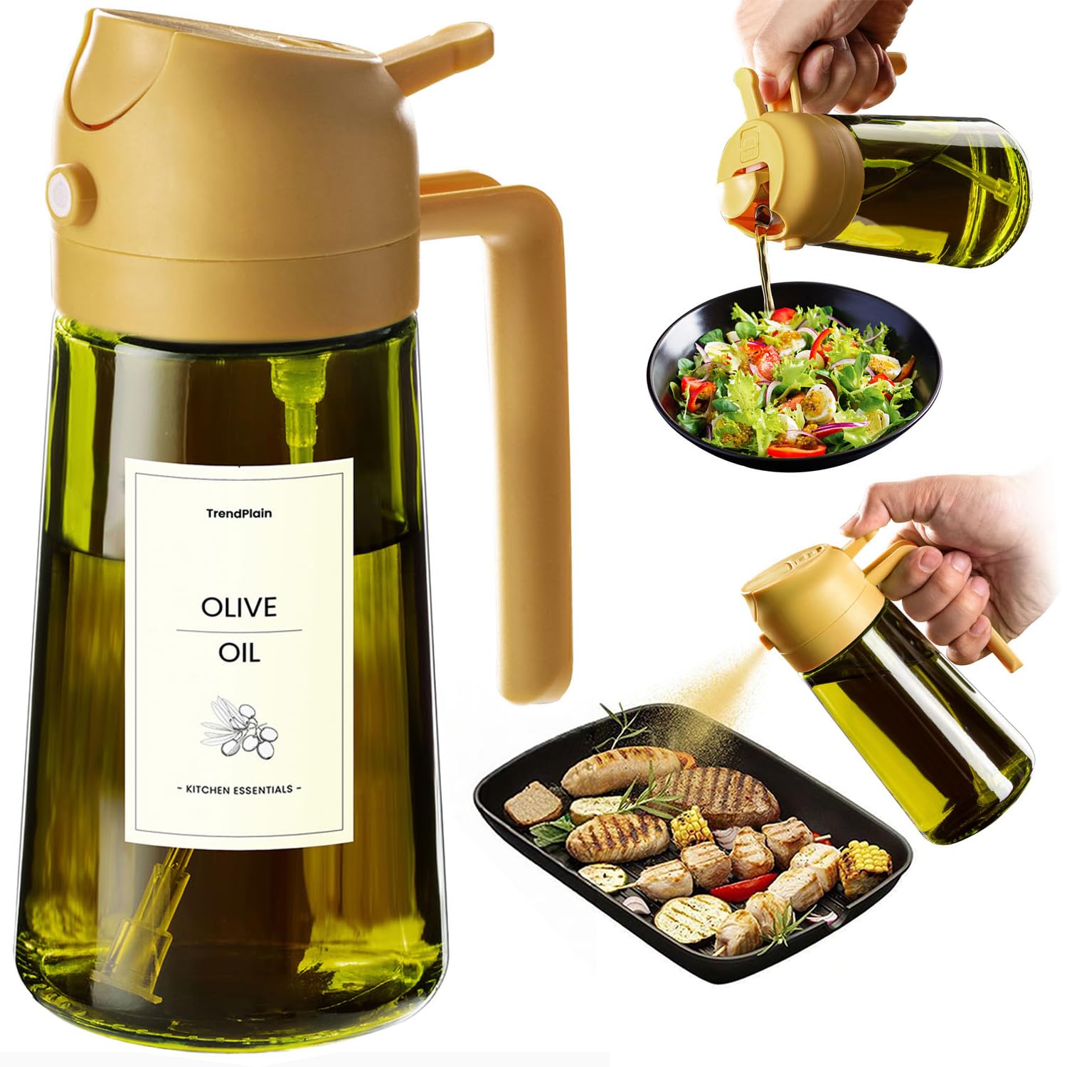 470ml Olive Oil Dispenser Bottle 2 in 1 Spray and Pour BPA Free Light Blocking Black Kitchen Dispenser
