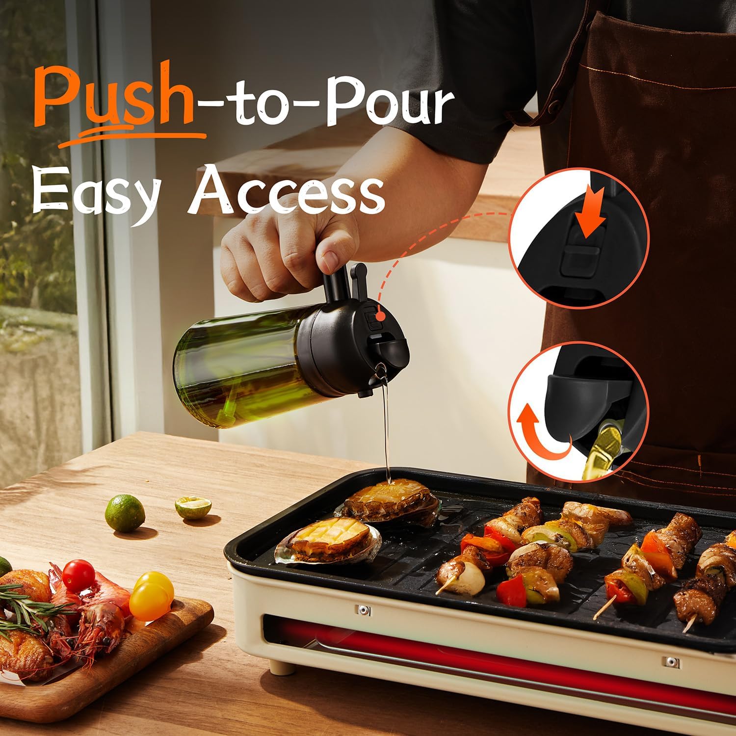 470ml Olive Oil Dispenser Bottle 2 in 1 Spray and Pour BPA Free Light Blocking Black Kitchen Dispenser