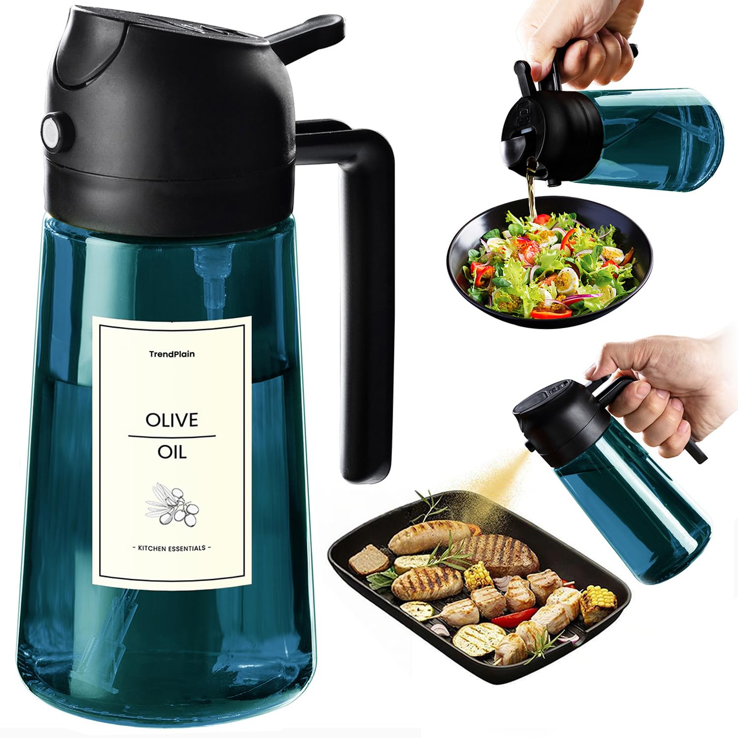 470ml Olive Oil Dispenser Bottle 2 in 1 Spray and Pour BPA Free Light Blocking Black Kitchen Dispenser