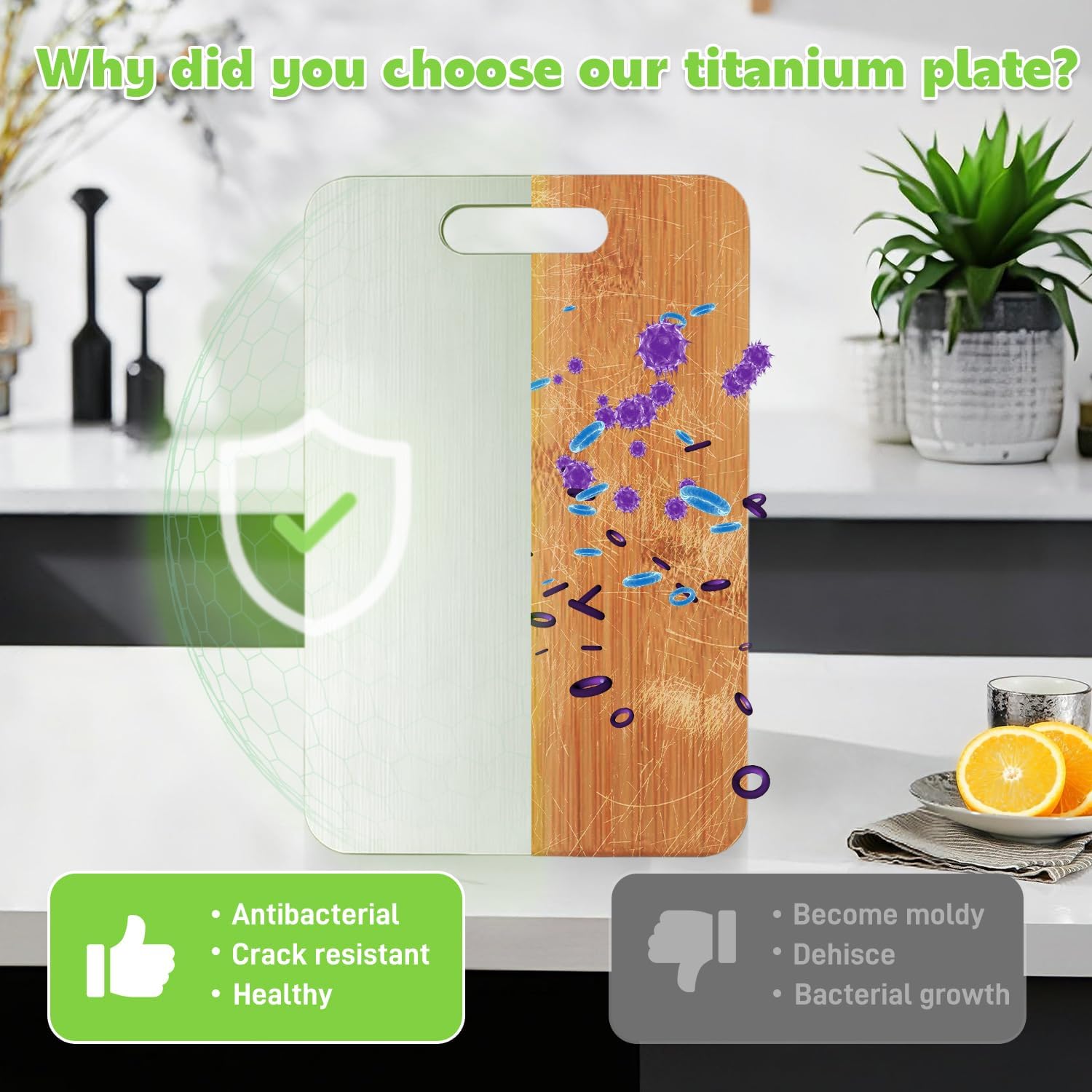 Titanium Cutting Board Double Sided Food Grade Non Stick Durable Easy Clean 13.3 x 9 Inch