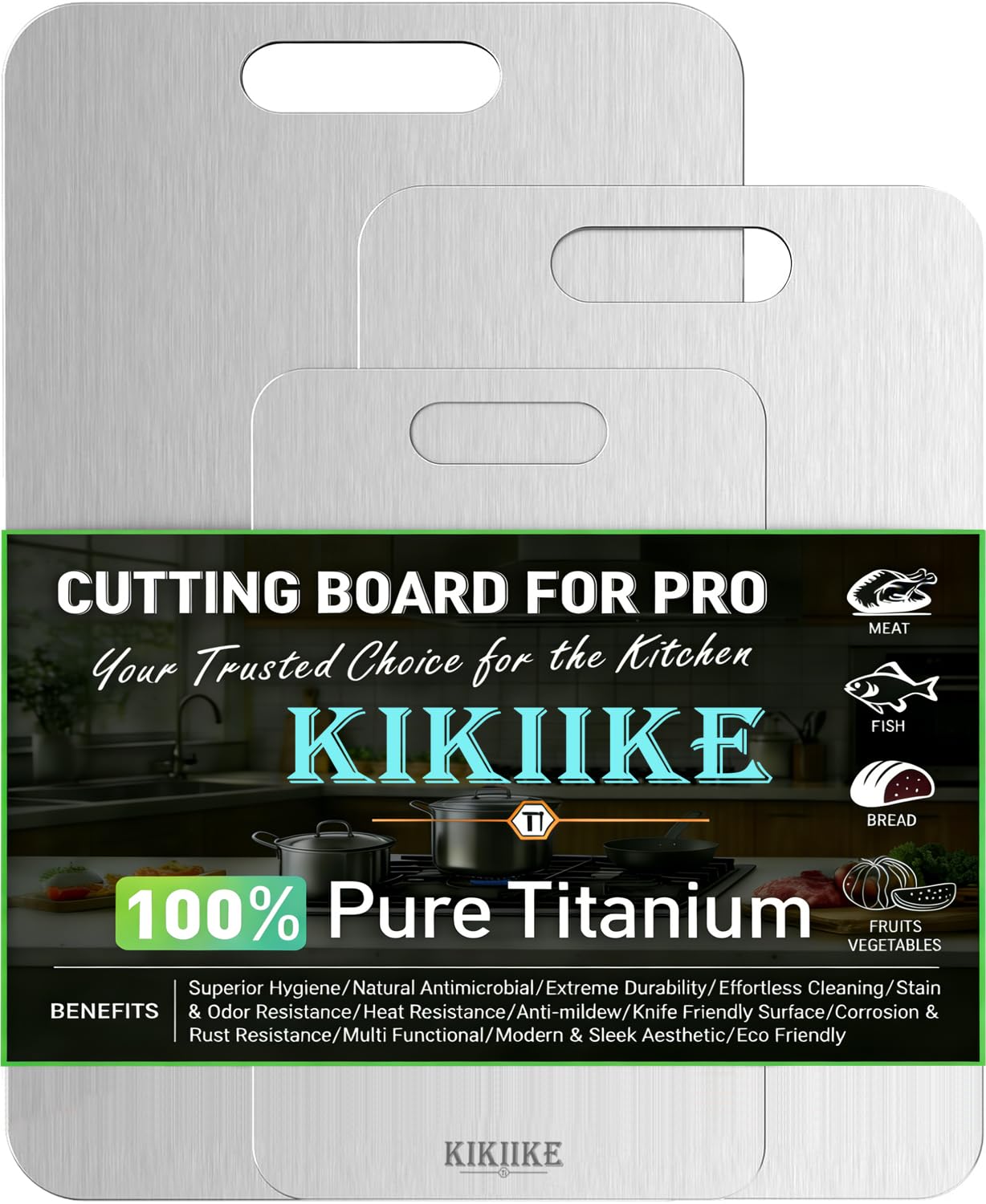 Titanium Cutting Board Double Sided Food Grade Non Stick Durable Easy Clean 13.3 x 9 Inch