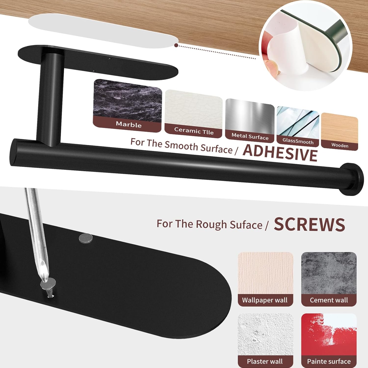 Paper Towel Holder Under Cabinet Wall Mount Self Adhesive SUS304 Stainless Steel 13 Inch
