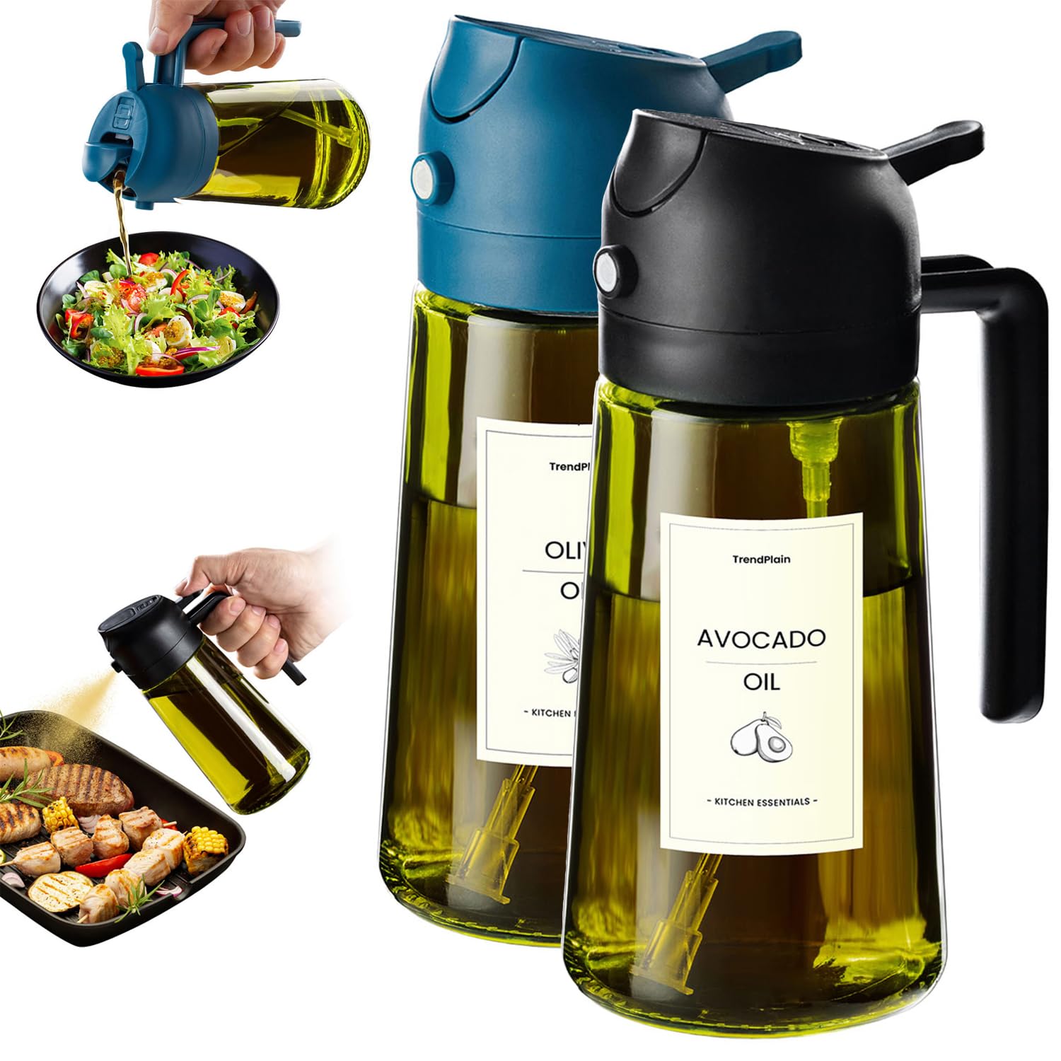 470ml Olive Oil Dispenser Bottle 2 in 1 Spray and Pour BPA Free Light Blocking Black Kitchen Dispenser
