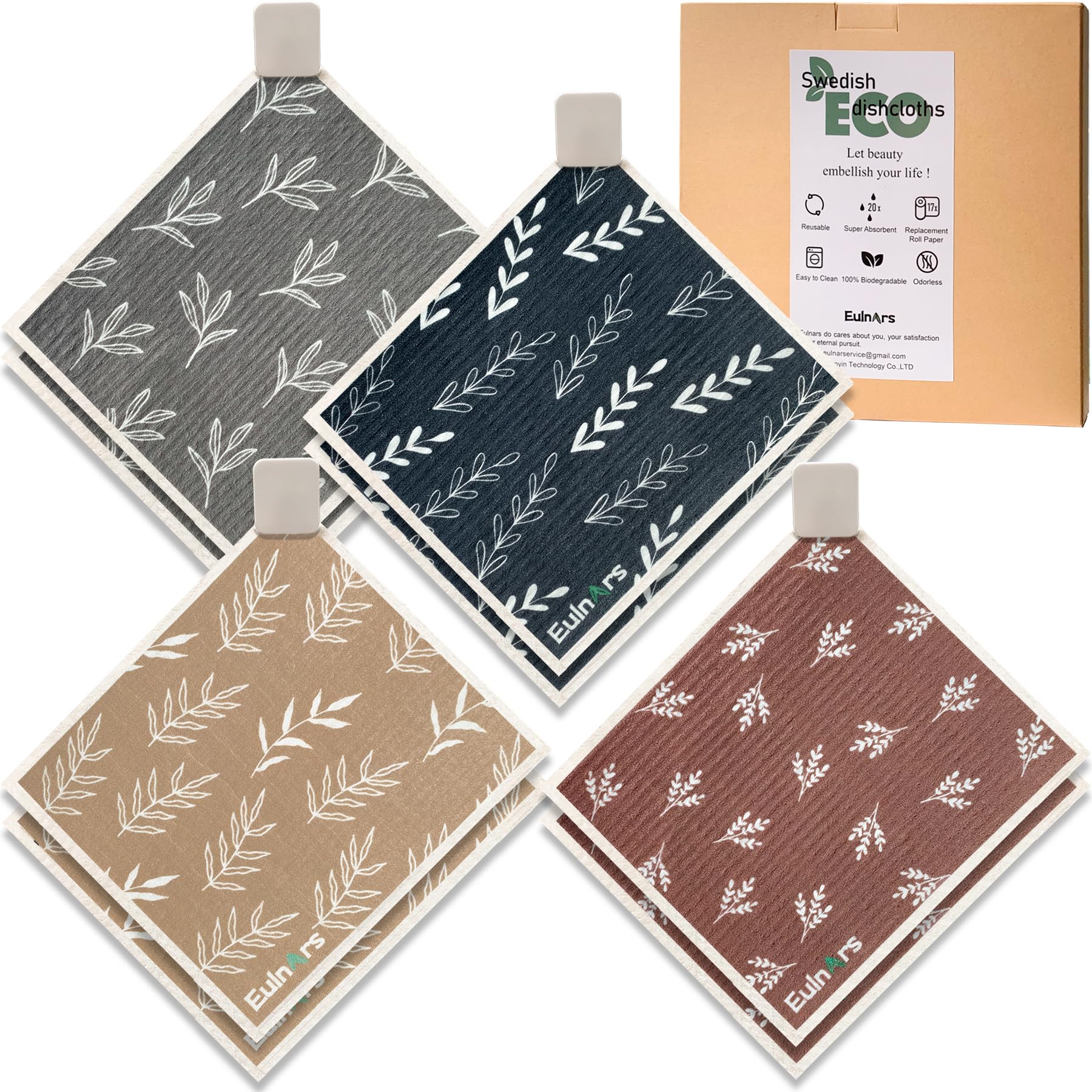 Swedish Dish Cloth 8 Pack Reusable Super Absorbent Quick Dry Kitchen Towels with Clips and Labels