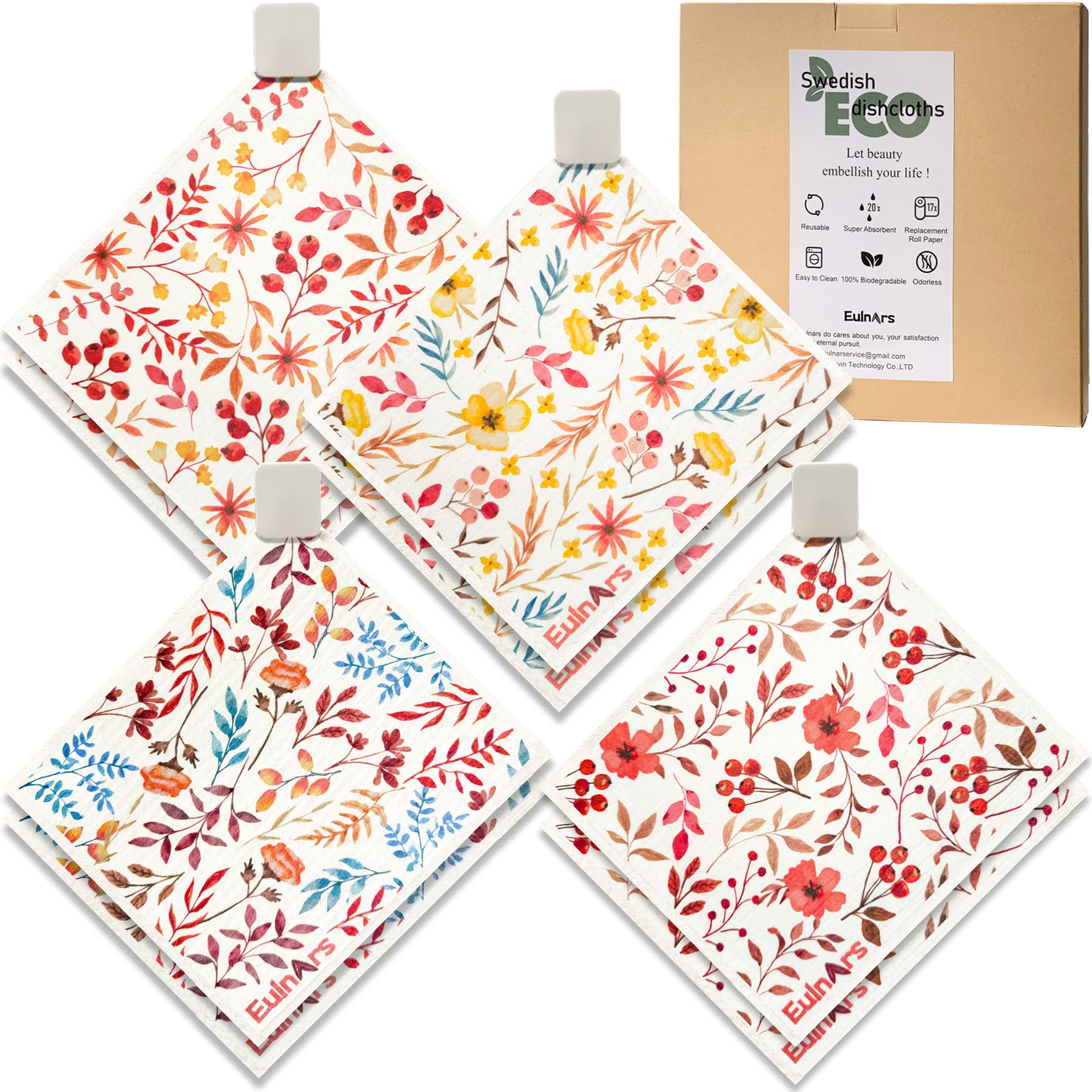 Swedish Dish Cloth 8 Pack Reusable Super Absorbent Quick Dry Kitchen Towels with Clips and Labels