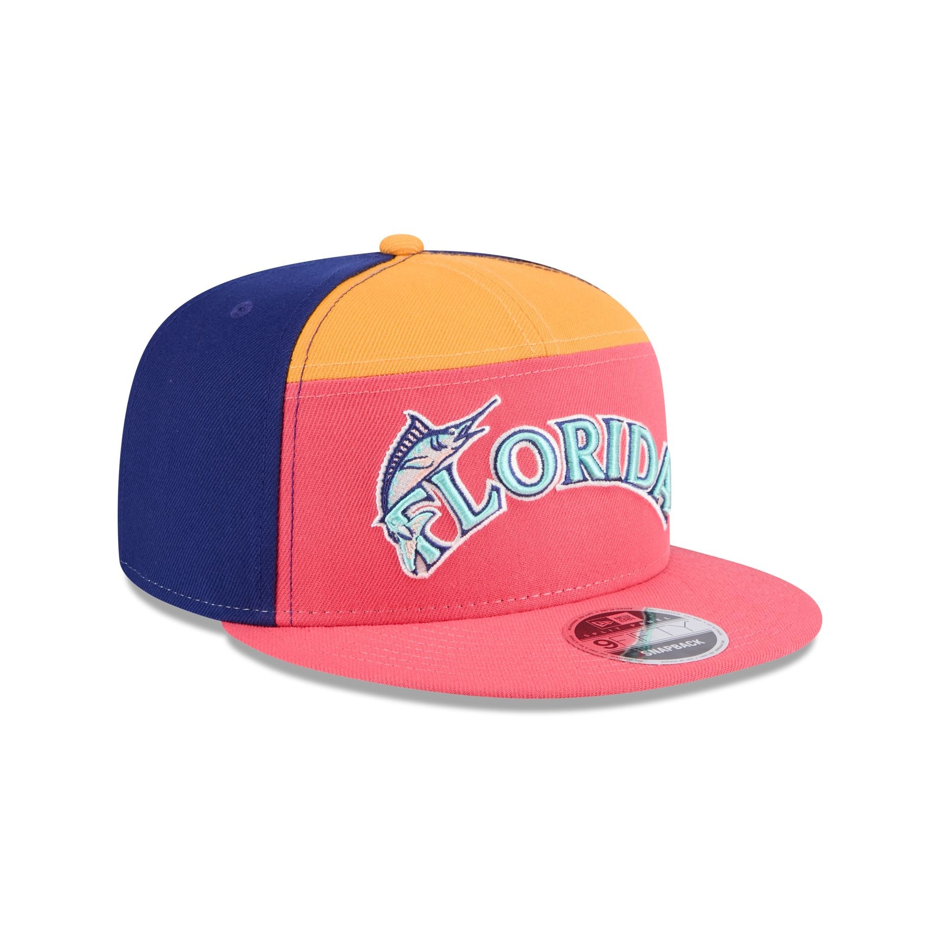 Miami Marlins Coral Split Panel 9FIFTY Snapback Hat