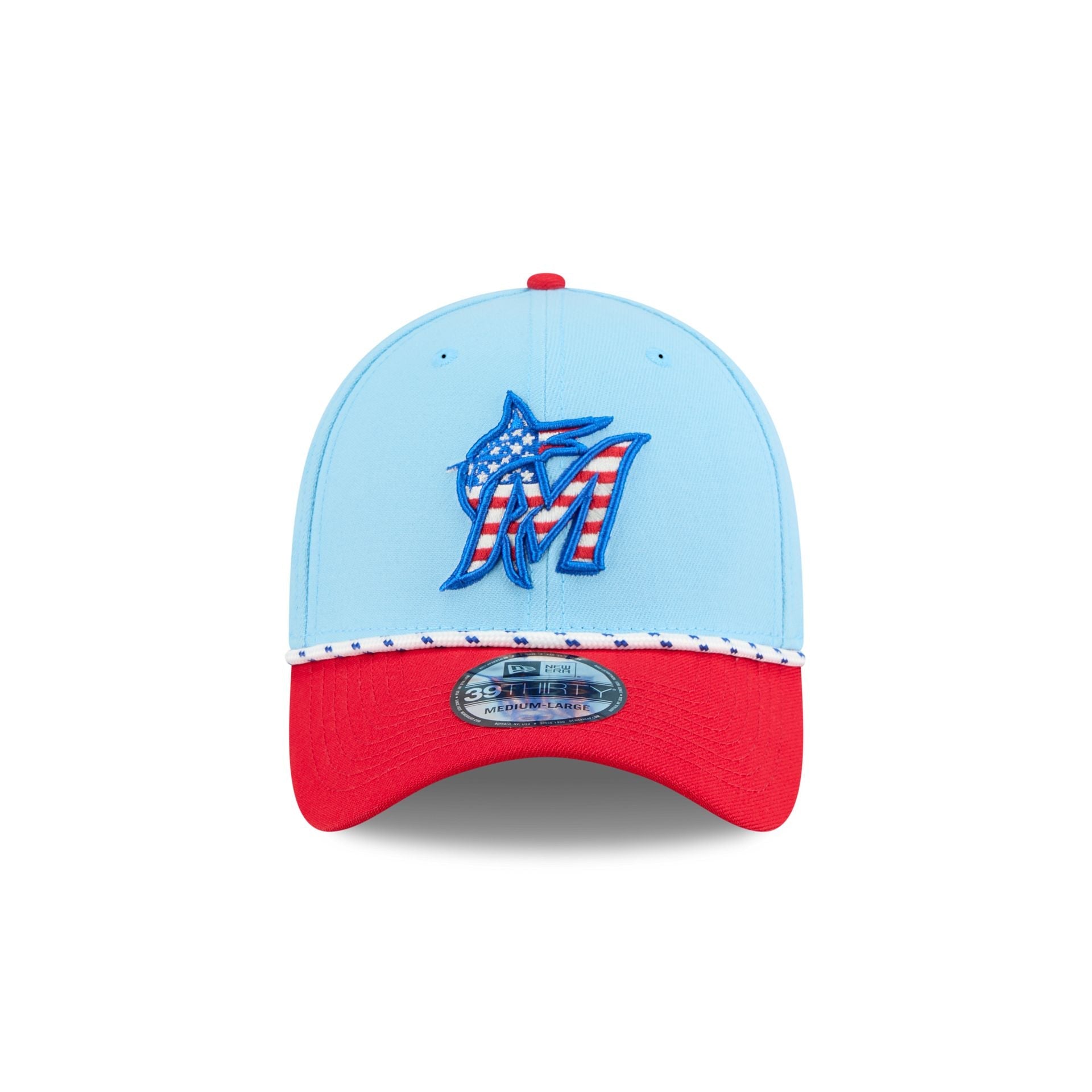 Miami Marlins Independence Day 2025 39THIRTY Stretch Fit Hat
