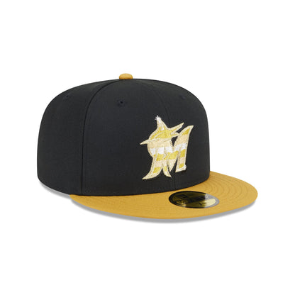 Miami Marlins Metallic Gold Logo 59FIFTY Fitted Hat
