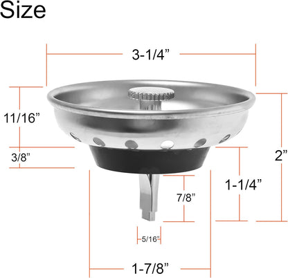Kitchen Sink Strainer and Stopper Combo 2 Pack Stainless Steel Basket 3.5 Inch Drain Replacement with Rubber Stopper