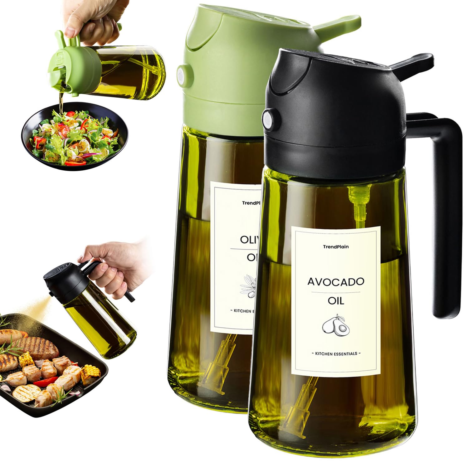 470ml Olive Oil Dispenser Bottle 2 in 1 Spray and Pour BPA Free Light Blocking Black Kitchen Dispenser