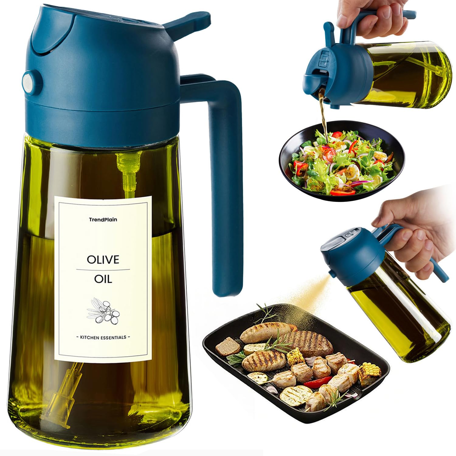470ml Olive Oil Dispenser Bottle 2 in 1 Spray and Pour BPA Free Light Blocking Black Kitchen Dispenser