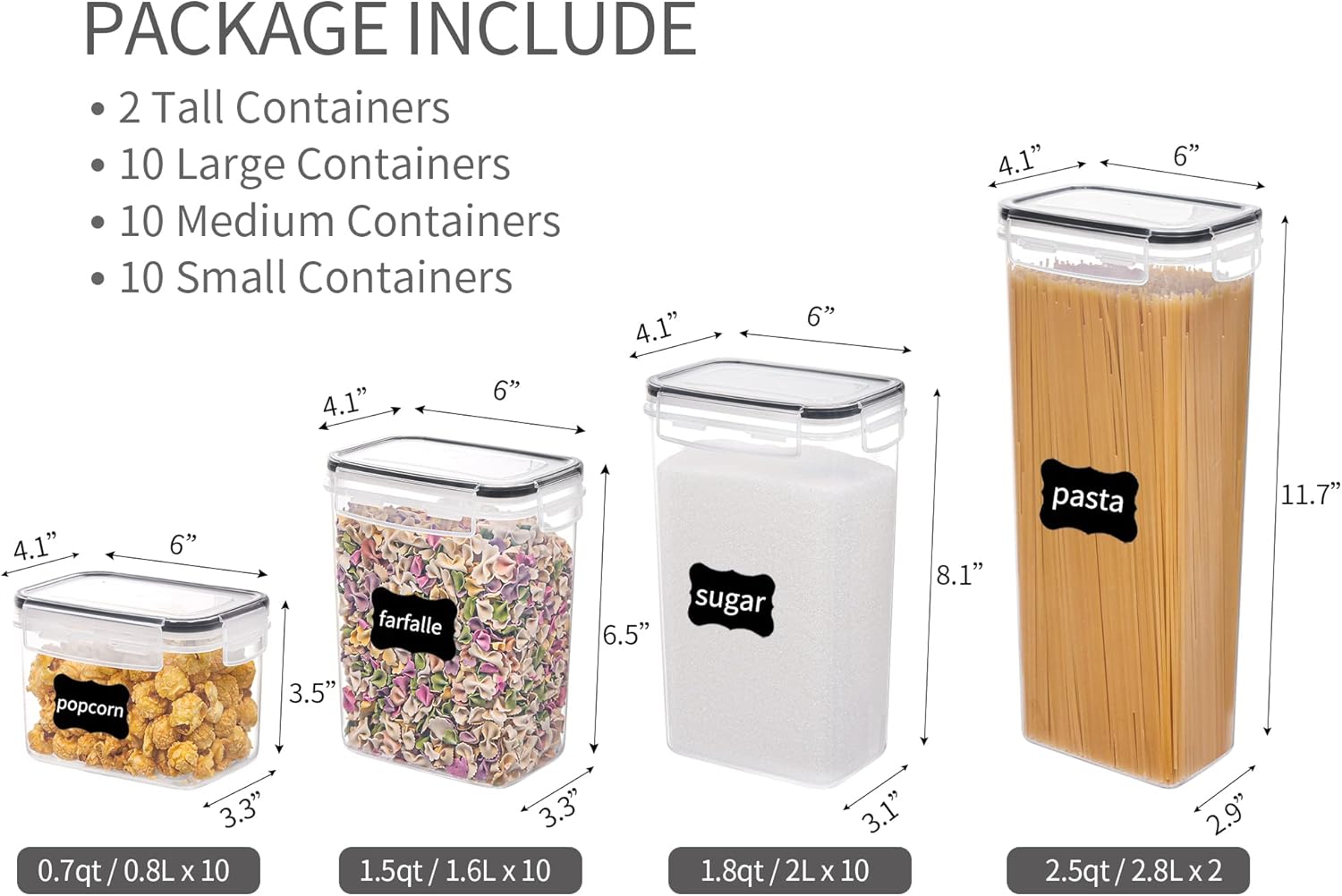 Food Storage Container Set 32 Piece Airtight Plastic Pantry Organizers with Lids Black with Labels
