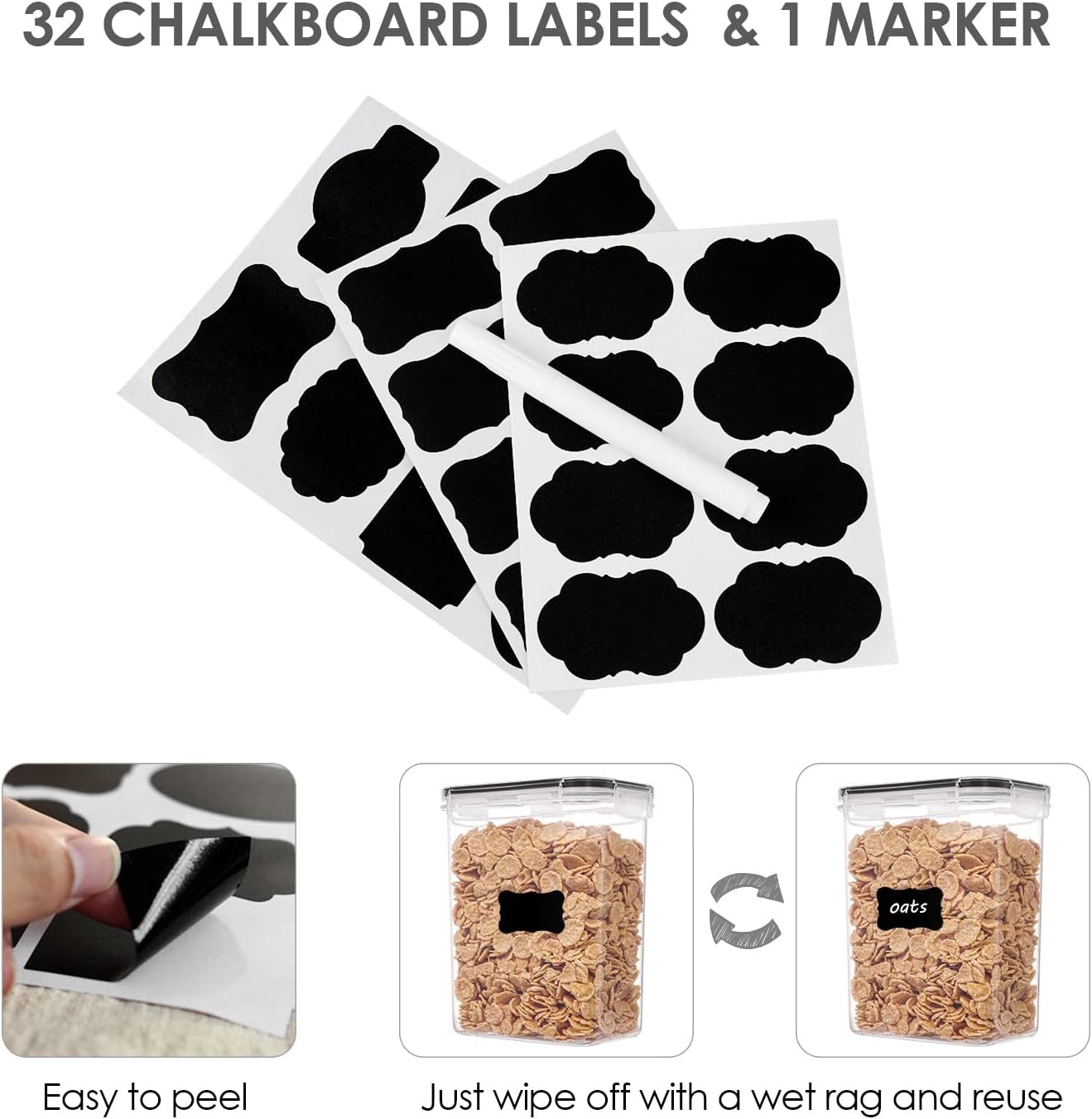 Food Storage Container Set 32 Piece Airtight Plastic Pantry Organizers with Lids Black with Labels