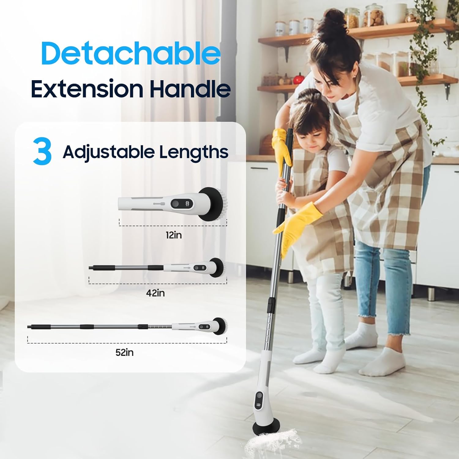 Electric Spin Scrubber 4000mAh Adjustable Handle 8 Brush Heads Bathroom Kitchen Floor Cleaner 380–500 RPM