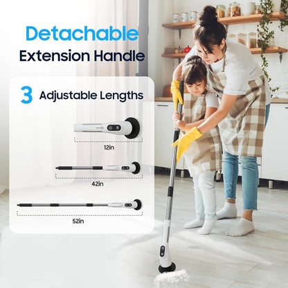 Electric Spin Scrubber 4000mAh Adjustable Handle 8 Brush Heads Bathroom Kitchen Floor Cleaner 380–500 RPM