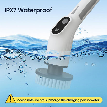 Electric Spin Scrubber 4000mAh Adjustable Handle 8 Brush Heads Bathroom Kitchen Floor Cleaner 380–500 RPM