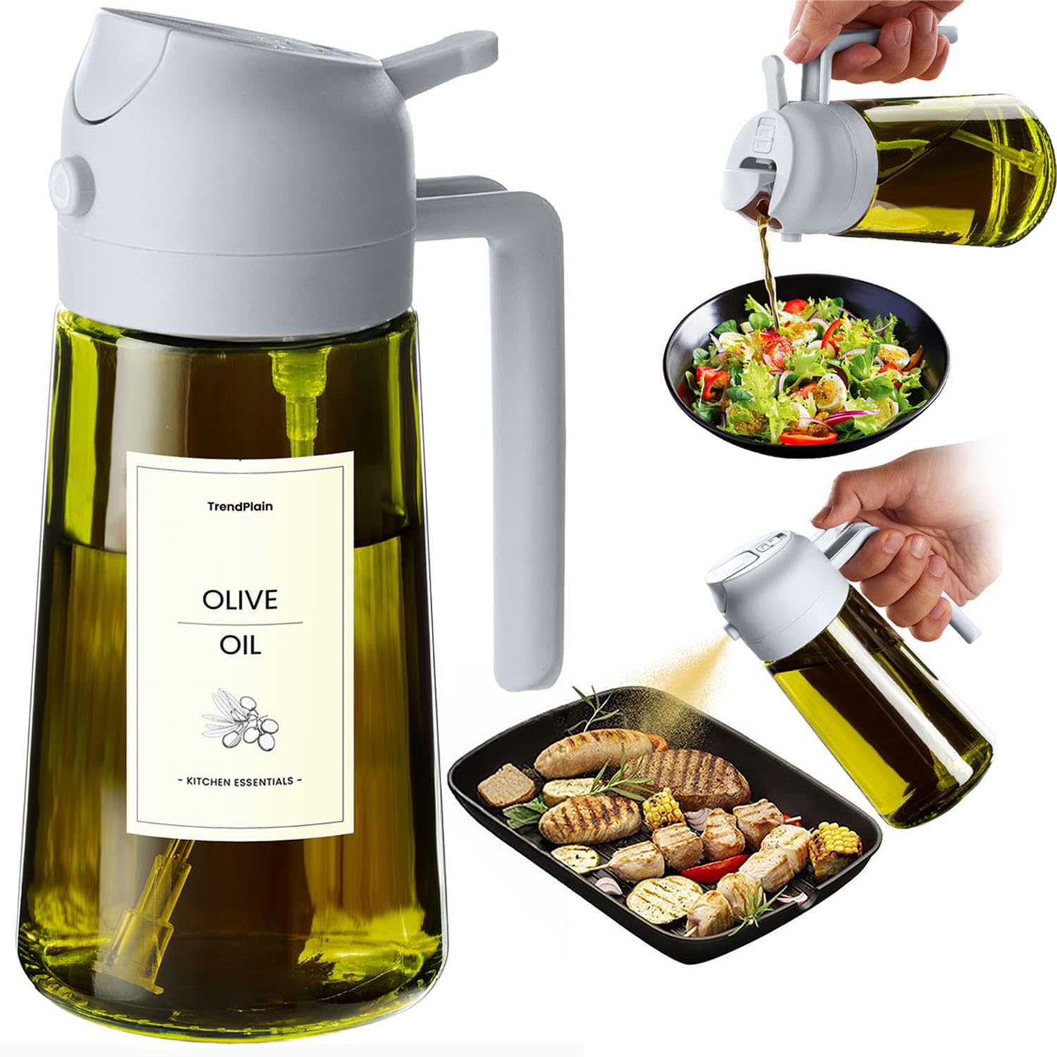470ml Olive Oil Dispenser Bottle 2 in 1 Spray and Pour BPA Free Light Blocking Black Kitchen Dispenser