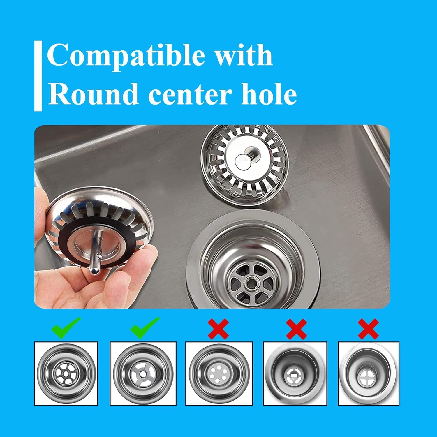 Kitchen Sink Strainer 2 Pack Drain Stopper Anti Clogging Basket 79–83mm Compatibility