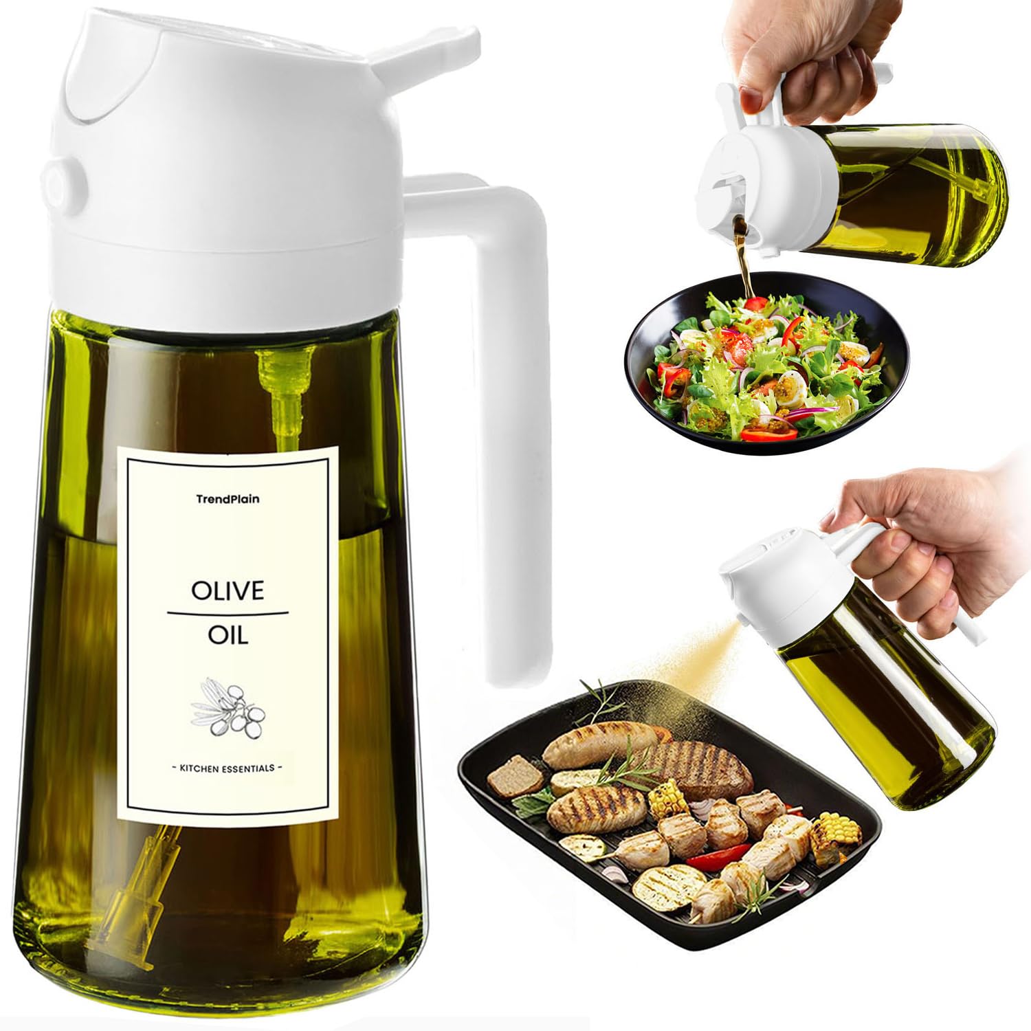 470ml Olive Oil Dispenser Bottle 2 in 1 Spray and Pour BPA Free Light Blocking Black Kitchen Dispenser