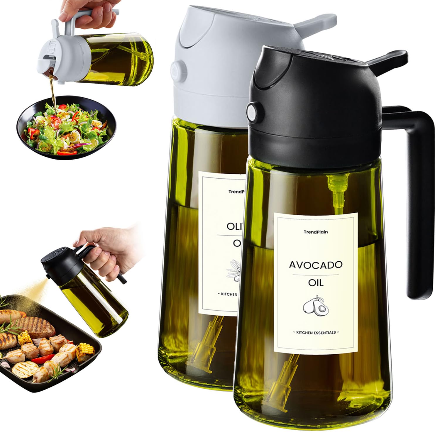 470ml Olive Oil Dispenser Bottle 2 in 1 Spray and Pour BPA Free Light Blocking Black Kitchen Dispenser