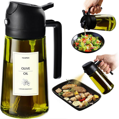 470ml Olive Oil Dispenser Bottle 2 in 1 Spray and Pour BPA Free Light Blocking Black Kitchen Dispenser