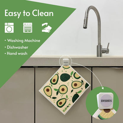 Swedish Dish Cloth 8 Pack Reusable Super Absorbent Quick Dry Kitchen Towels with Clips and Labels