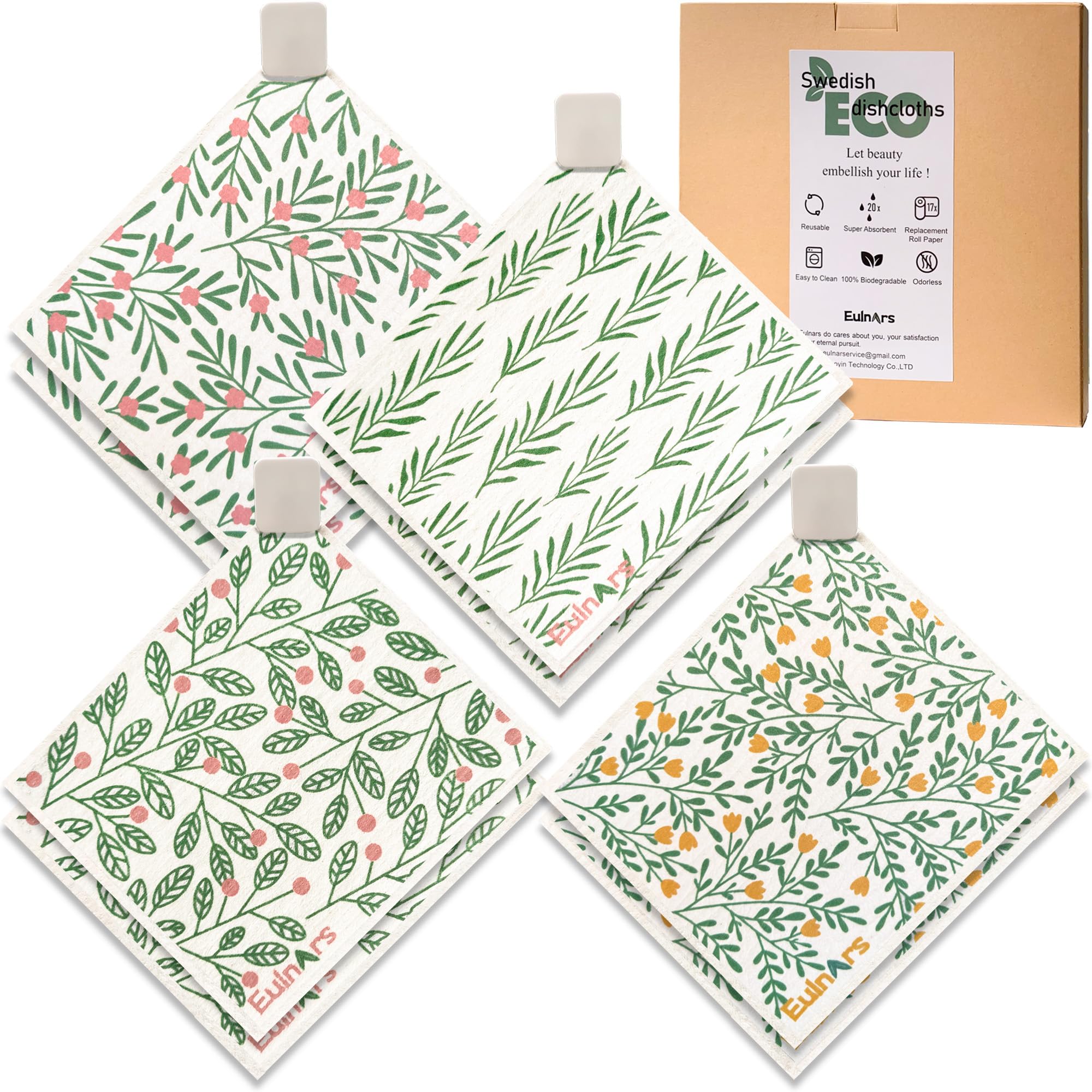 Swedish Dish Cloth 8 Pack Reusable Super Absorbent Quick Dry Kitchen Towels with Clips and Labels