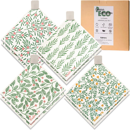 Swedish Dish Cloth 8 Pack Reusable Super Absorbent Quick Dry Kitchen Towels with Clips and Labels