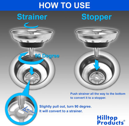 Kitchen Sink Strainer and Stopper Combo 2 Pack Stainless Steel Basket 3.5 Inch Drain Replacement with Rubber Stopper