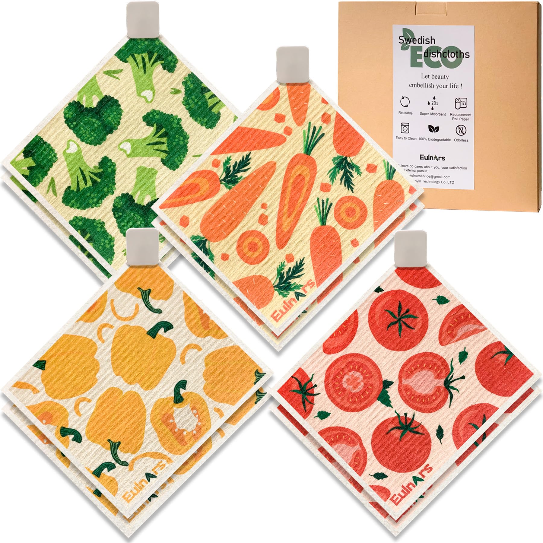 Swedish Dish Cloth 8 Pack Reusable Super Absorbent Quick Dry Kitchen Towels with Clips and Labels