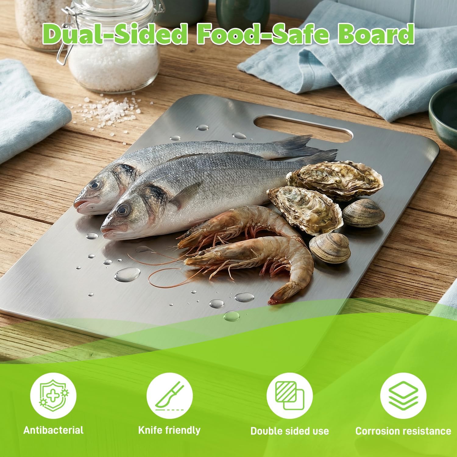 Titanium Cutting Board Double Sided Food Grade Non Stick Durable Easy Clean 13.3 x 9 Inch