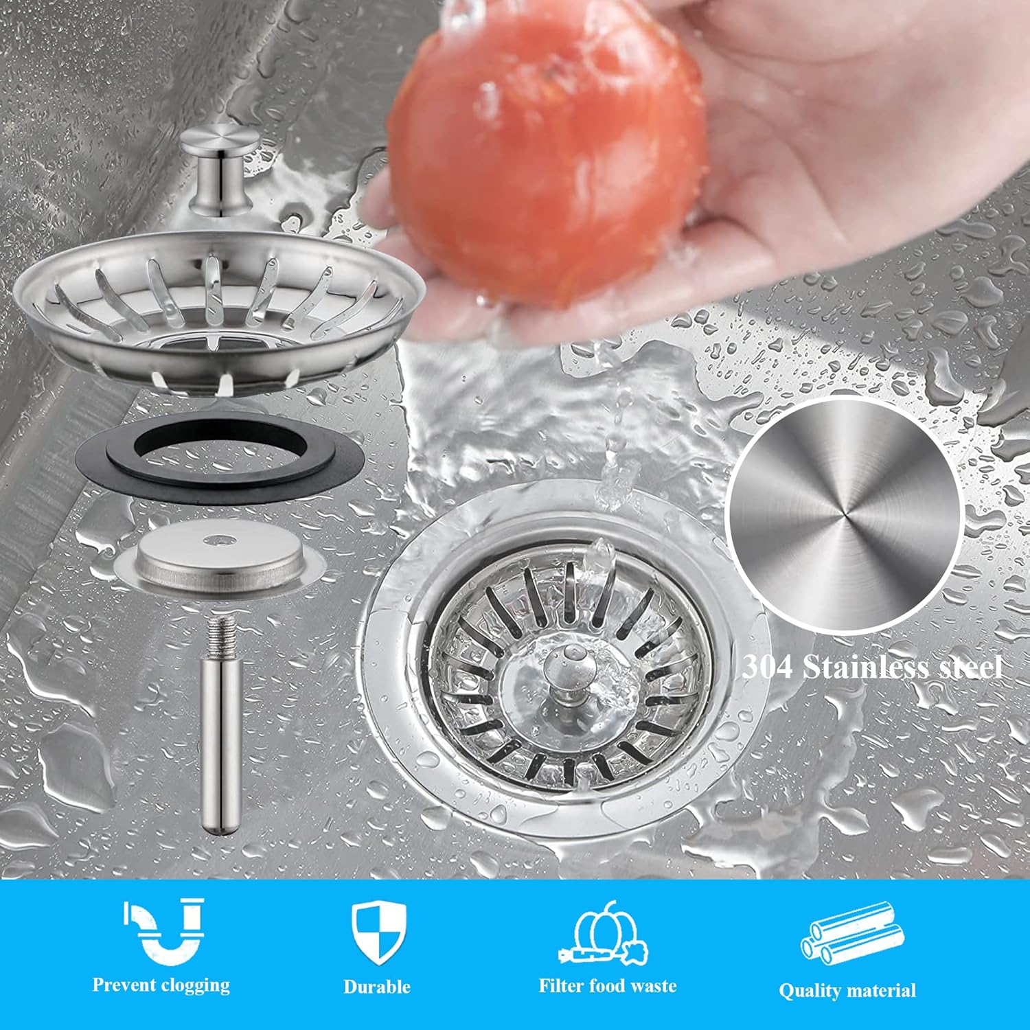 Kitchen Sink Strainer 2 Pack Drain Stopper Anti Clogging Basket 79–83mm Compatibility