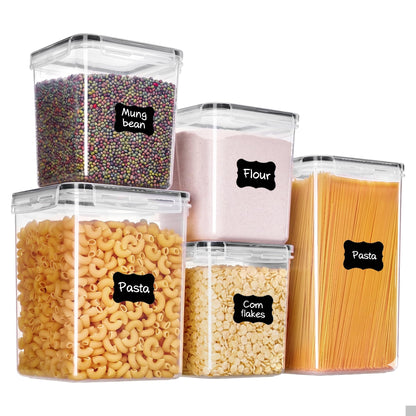 Food Storage Container Set 32 Piece Airtight Plastic Pantry Organizers with Lids Black with Labels