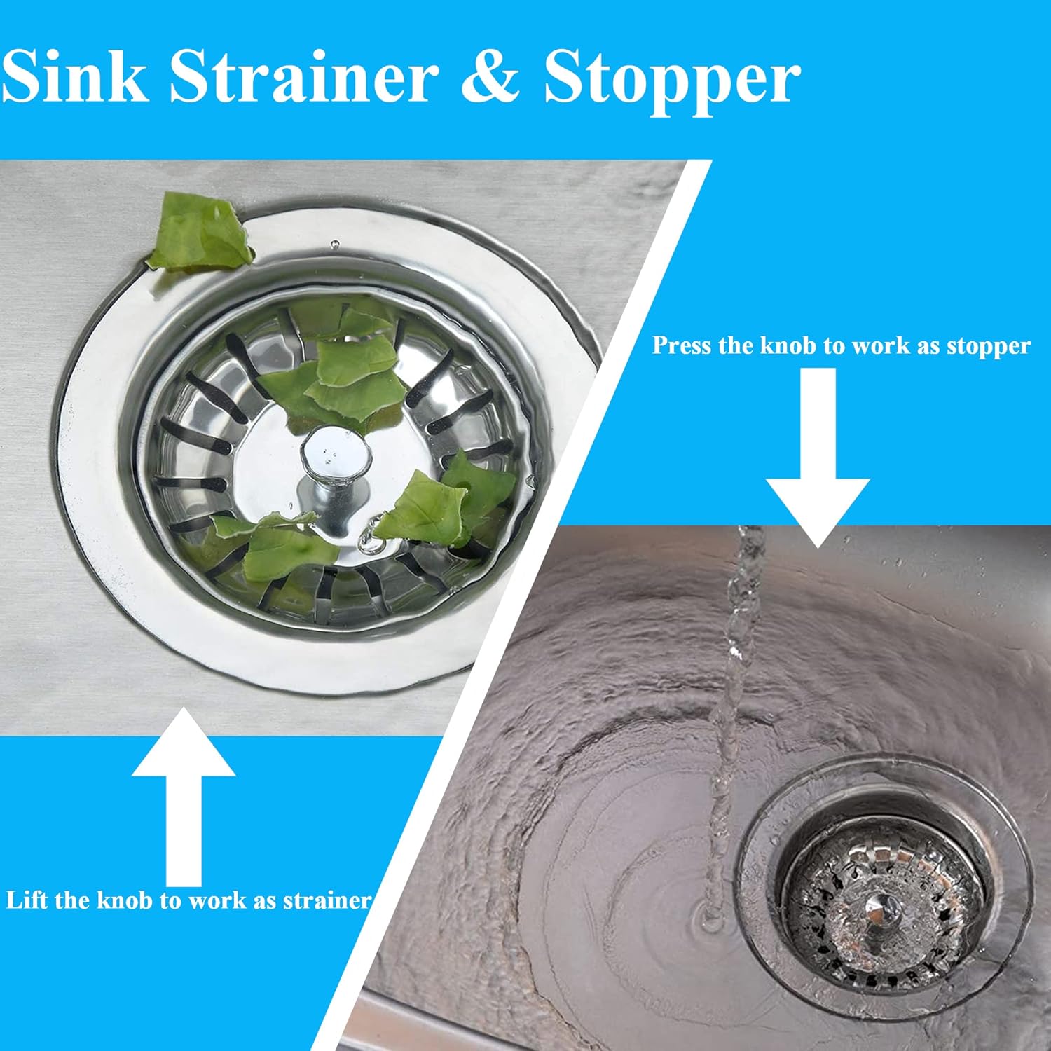 Kitchen Sink Strainer 2 Pack Drain Stopper Anti Clogging Basket 79–83mm Compatibility