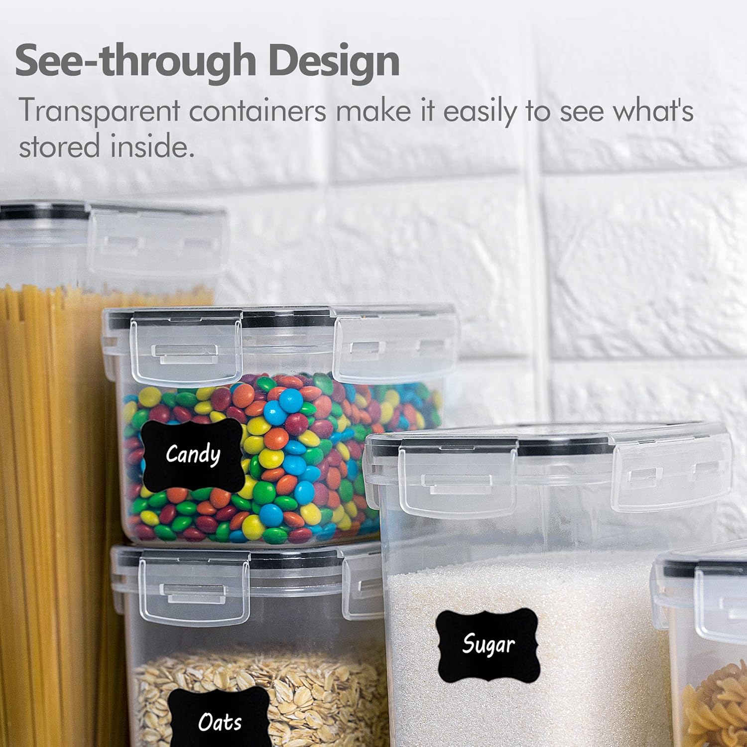 Food Storage Container Set 32 Piece Airtight Plastic Pantry Organizers with Lids Black with Labels
