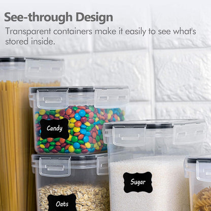 Food Storage Container Set 32 Piece Airtight Plastic Pantry Organizers with Lids Black with Labels