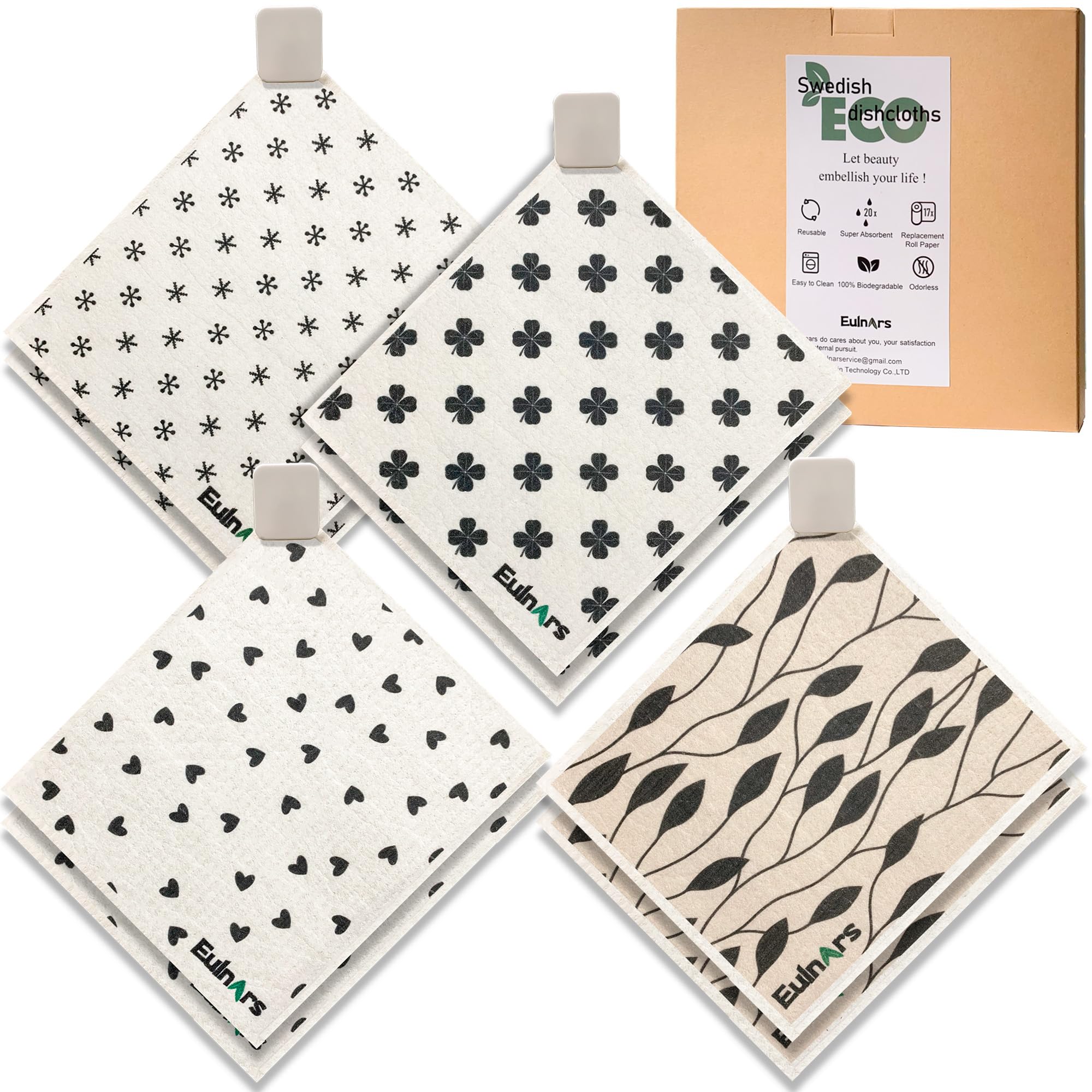 Swedish Dish Cloth 8 Pack Reusable Super Absorbent Quick Dry Kitchen Towels with Clips and Labels