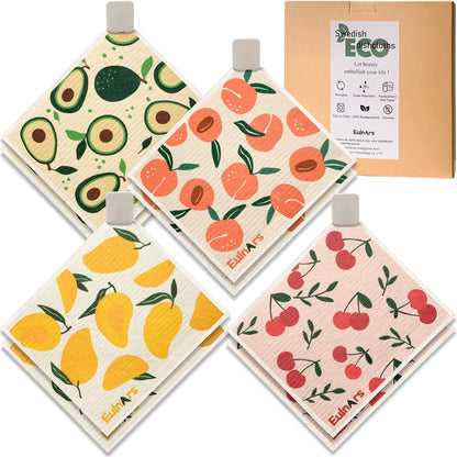 Swedish Dish Cloth 8 Pack Reusable Super Absorbent Quick Dry Kitchen Towels with Clips and Labels