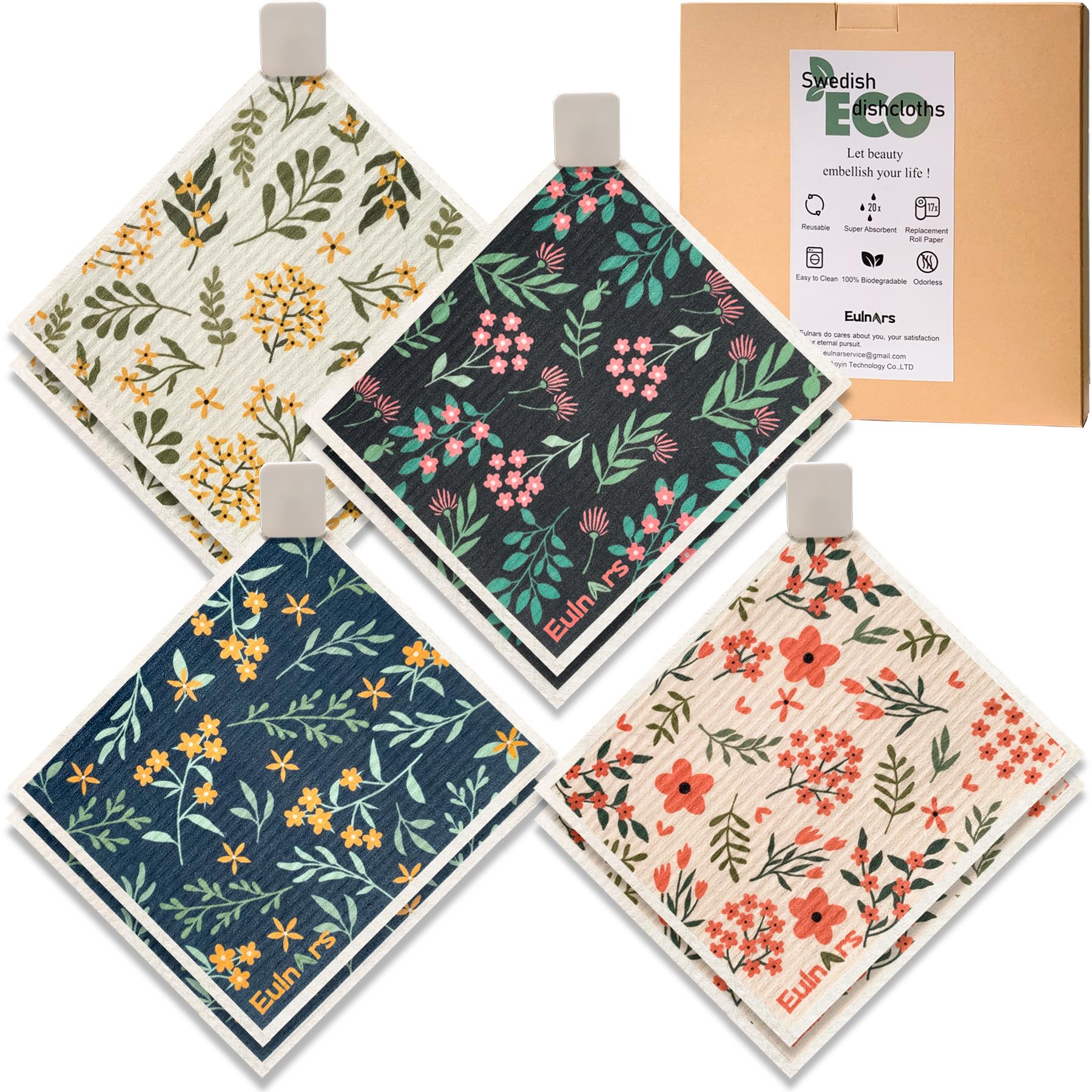 Swedish Dish Cloth 8 Pack Reusable Super Absorbent Quick Dry Kitchen Towels with Clips and Labels