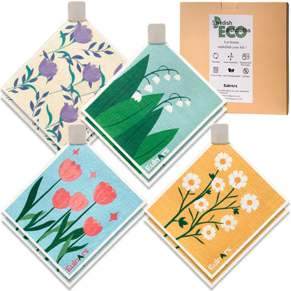 Swedish Dish Cloth 8 Pack Reusable Super Absorbent Quick Dry Kitchen Towels with Clips and Labels