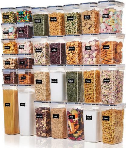 Food Storage Container Set 32 Piece Airtight Plastic Pantry Organizers with Lids Black with Labels
