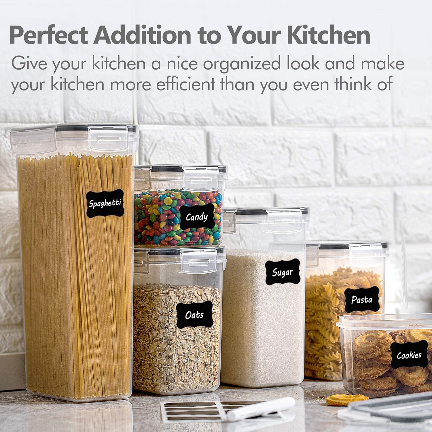 Food Storage Container Set 32 Piece Airtight Plastic Pantry Organizers with Lids Black with Labels