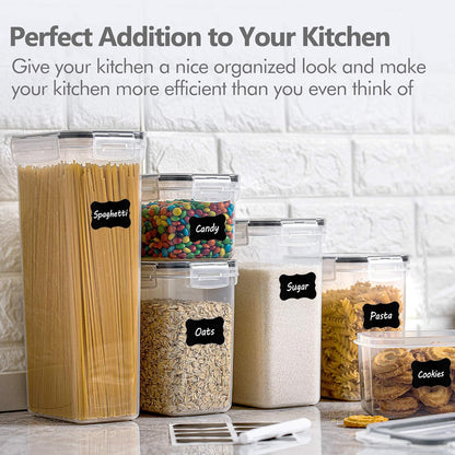 Food Storage Container Set 32 Piece Airtight Plastic Pantry Organizers with Lids Black with Labels