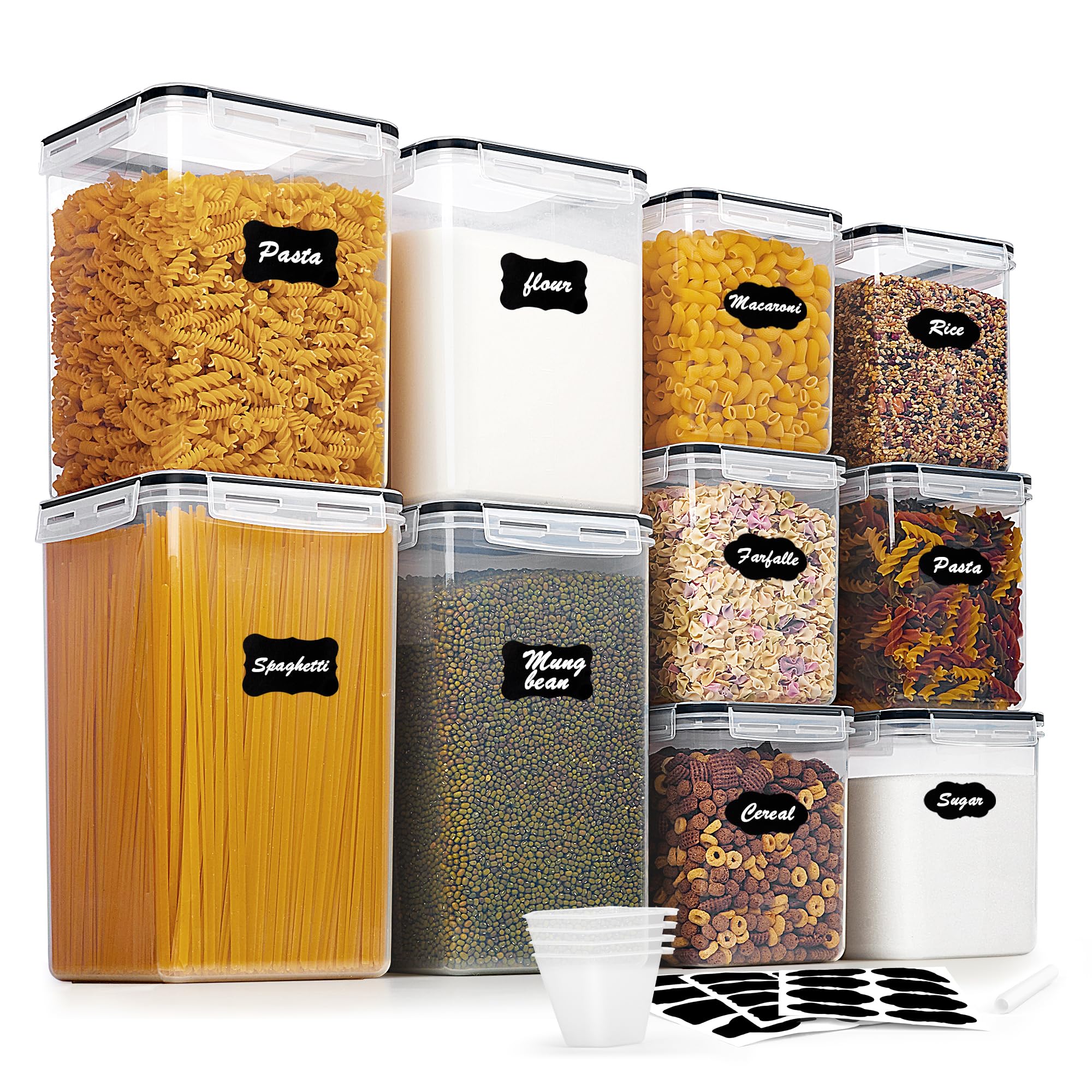 Food Storage Container Set 32 Piece Airtight Plastic Pantry Organizers with Lids Black with Labels