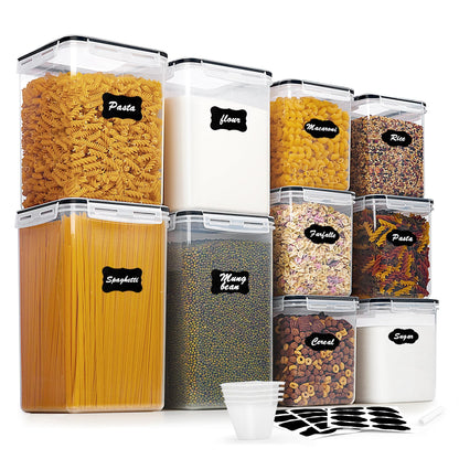 Food Storage Container Set 32 Piece Airtight Plastic Pantry Organizers with Lids Black with Labels